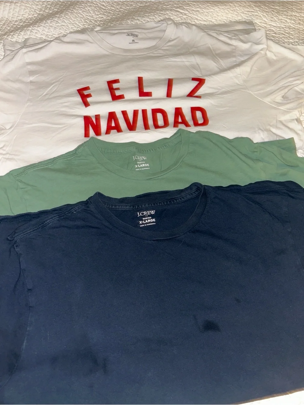 J. Crew Trio Crewneck Tees in White, Sage, and Navy